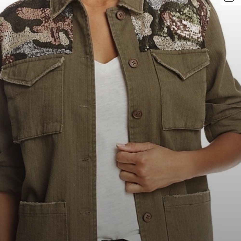 one 5 one Khaki Sequin Utility Jacket